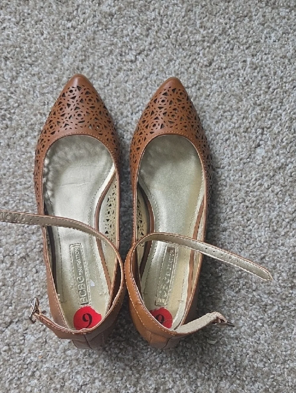 BCBGeneration Tan Laser-Cut Pointed Mary Jane Flats - Picture 4 of 10